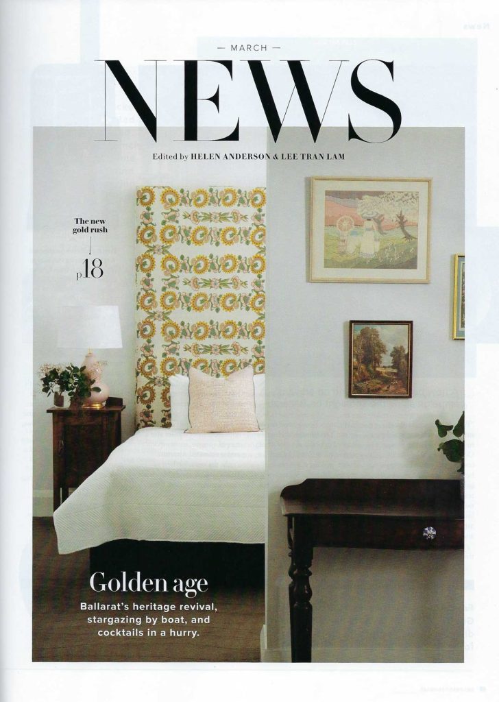 A room styled by Genevieve featured on the front cover of Gourmet Traveler